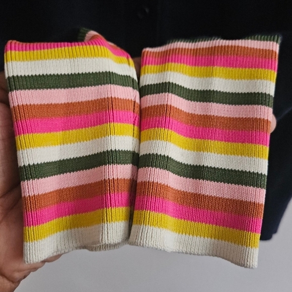 Boden Navy Cardigan with Multicolor Striped Cuffs Women's Size Xsmall - Picture 12 of 14